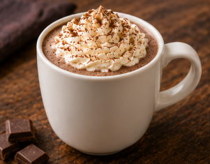 Regular hot chocolate topped with cream
