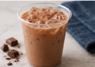 Iced chocolate drink served over ice