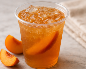 Iced peach tea served over ice