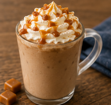 Seasonal specialty hot drink topped with cream