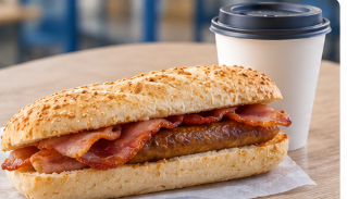 Breakfast baguette with regular hot drink