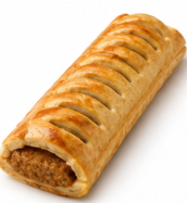 Vegan sausage roll with golden puff pastry