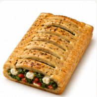 Cheese and onion bake with golden puff pastry
