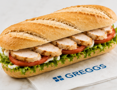 Chicken mayonnaise baguette with salad