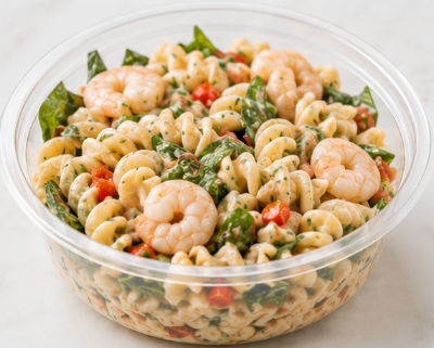 Prawn pasta salad with vegetables