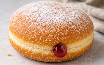 Jam doughnut dusted with sugar