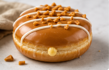 Caramel custard doughnut with caramel topping