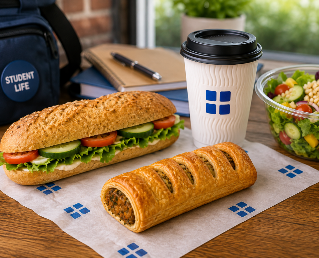 Greggs student deal with sandwich, vegan sausage roll and drink
